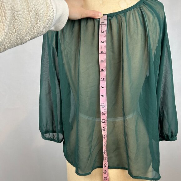 H&M Emory Green Light Weight Sheer Button Front Long Sleeve Blouse Top Size 2 - Picture 6 of 9